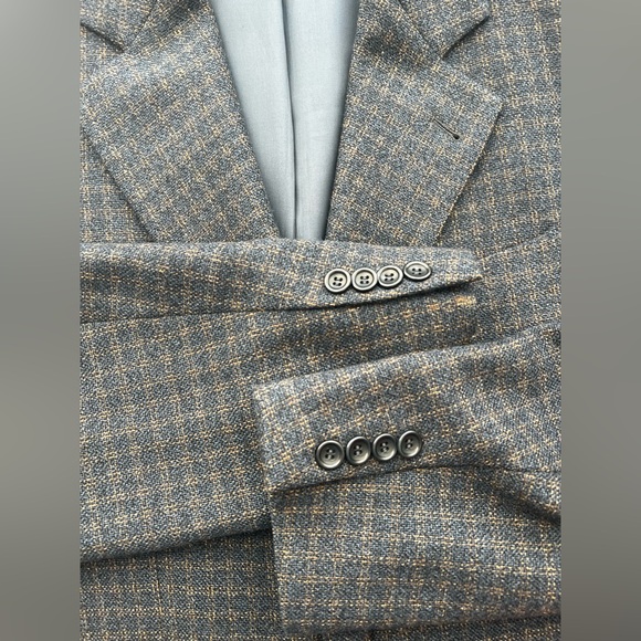 Hugo Boss Germany cashmere wool blend three button blazer jacket blue checkered - Picture 3 of 9